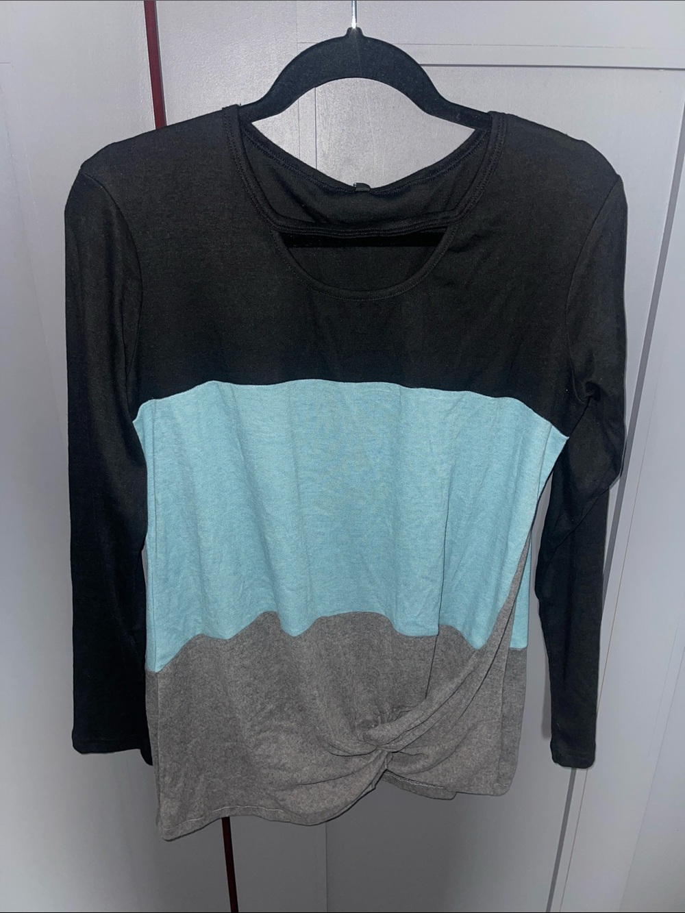 Colorblocked Long Sleeve Tee - Black, Light Blue & Gray